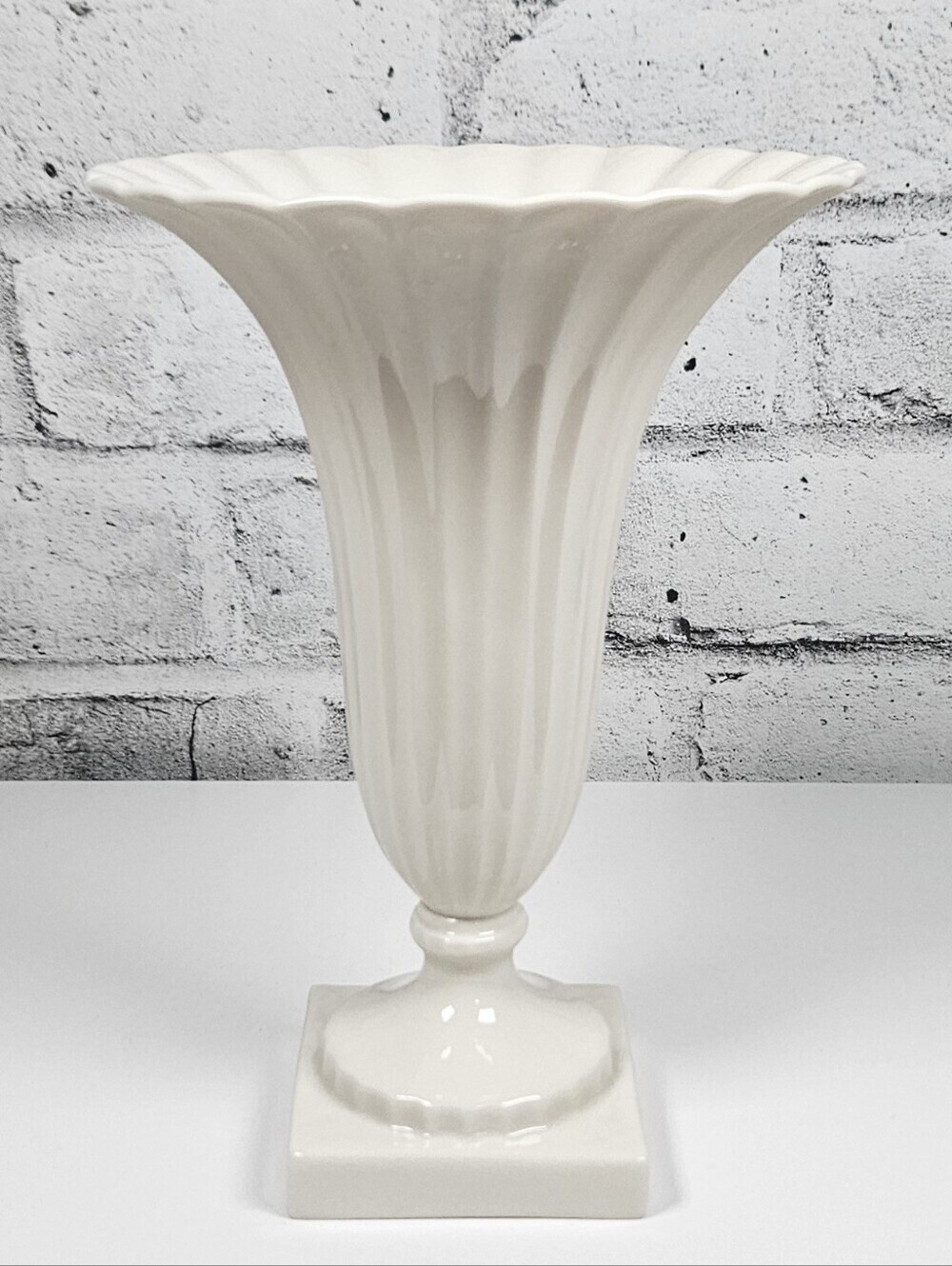 Lenox Ivory Fluted Pedestal Vase Porcelain Trumpet Flower Vase USA